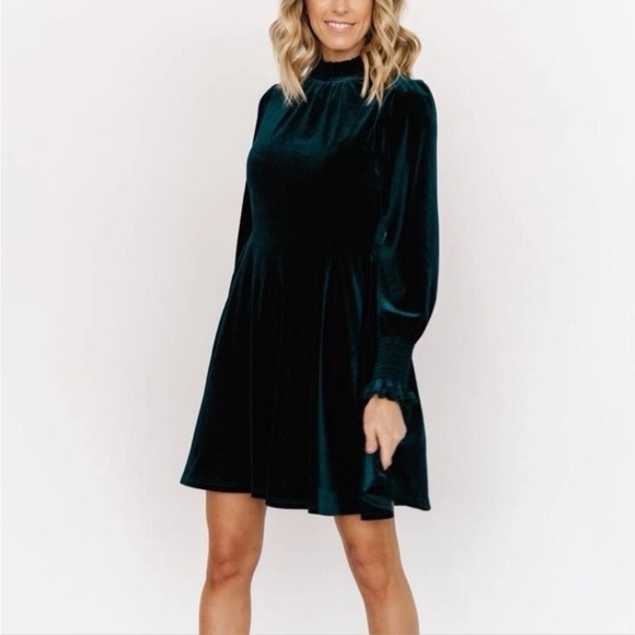 Elegant Velvet Green Dress - Picture 2 of 4